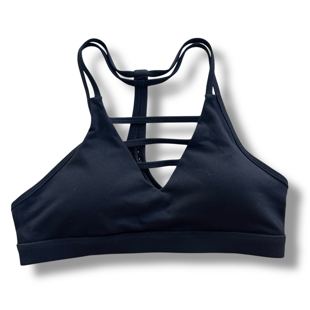 Zyia Active XL Black Strappy Mesh Racerback V-neck Grid Sports Bra Workout Sport